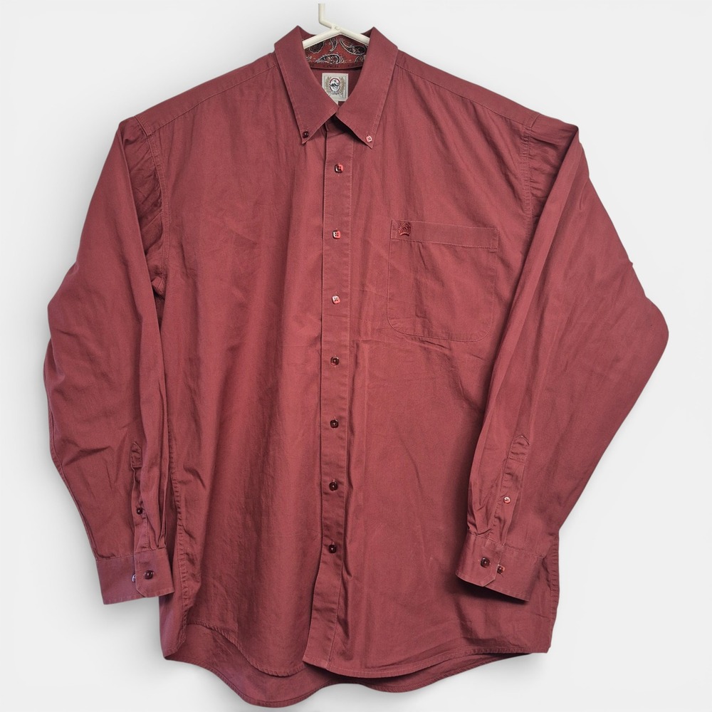 Cinch Mens Burgundy Western Button Down Shirt Long Sleeve Paisley Trim Large